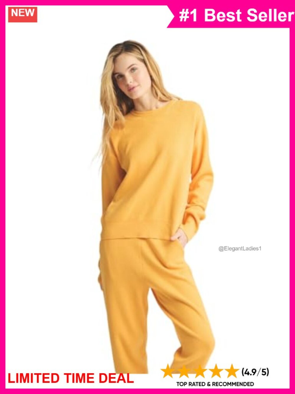 Cotton Cashmere Sweatshirt Crew Neck Ribbed Trim Long Sleeve Pullover